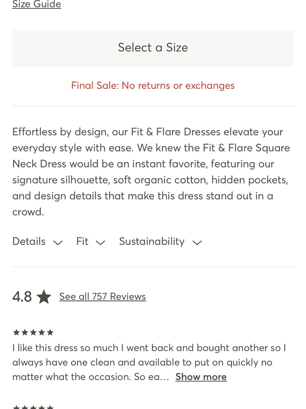 Pact Organic Fit & Flare Square Neck Dress - Picture 9 of 9